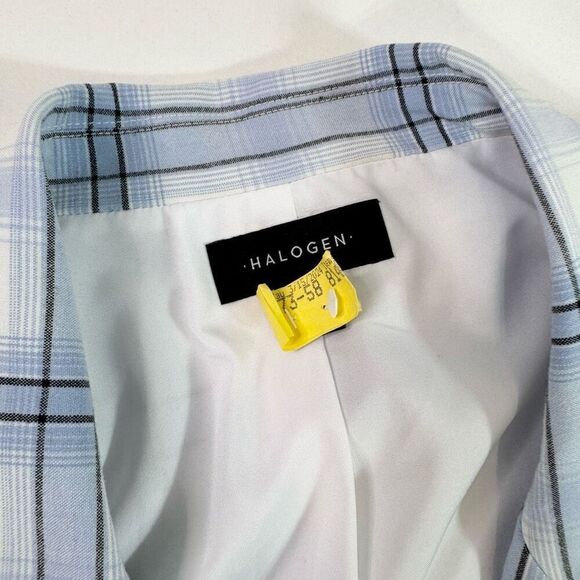 Halogen Blazer Jacket Womens 16 Blue White Single Button Preppy Academia Plaid - Picture 2 of 8